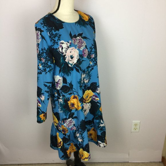 Halogen Shift Dress Size S Womans Blue Button Back Ruffle Hem Floral Print - Picture 3 of 12